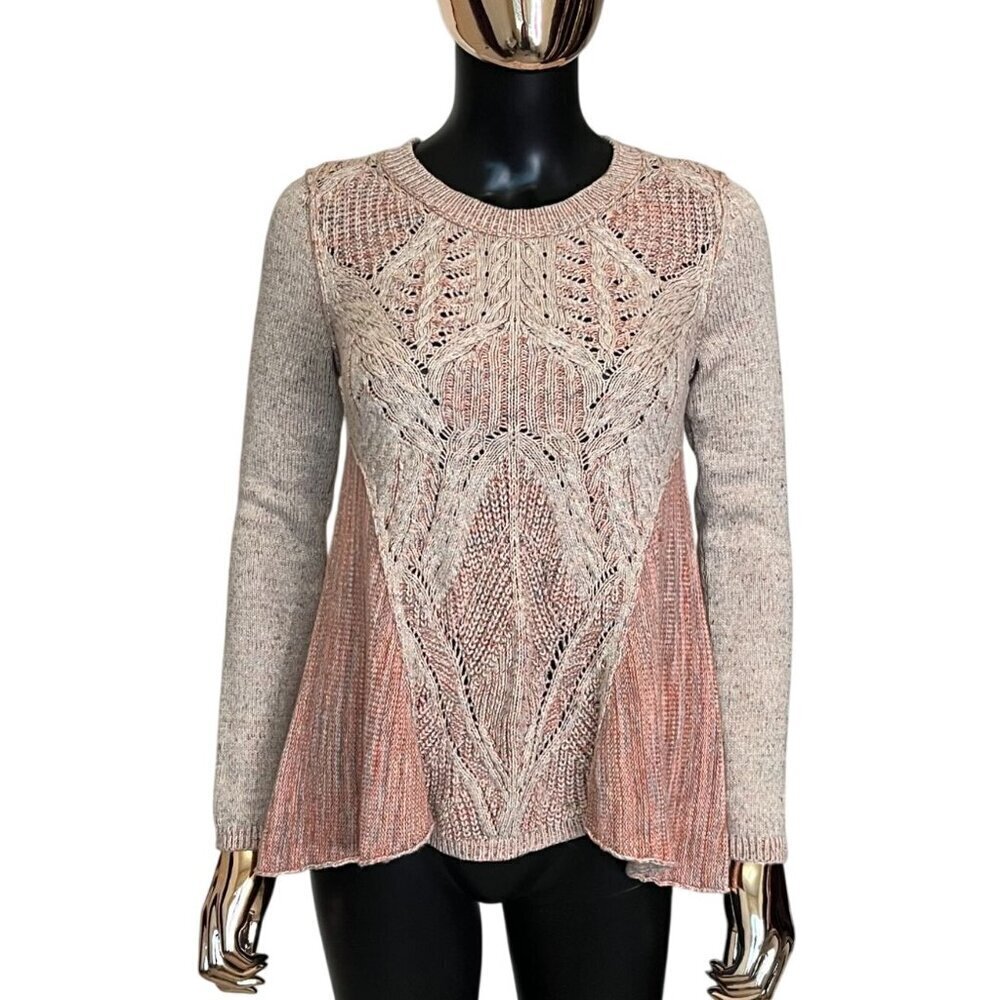Moth by Anthropologie Anita Orange & Cream Knit Swing Sweater XS - Picture 2 of 7